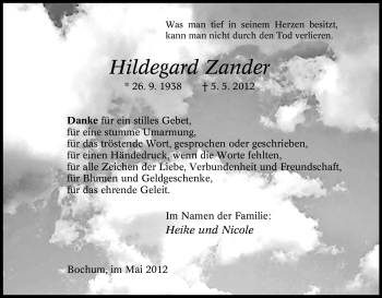 Traueranzeige von Hildegard Zander von Tageszeitung