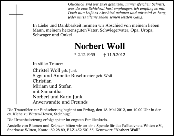 Traueranzeige von Norbert Woll von Tageszeitung