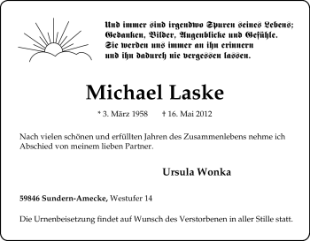 Traueranzeige von Michael Laske von Tageszeitung