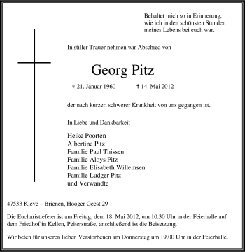 Traueranzeige von Georg Pitz von Tageszeitung