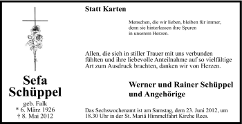 Traueranzeige von Sefa Schüppel von Tageszeitung