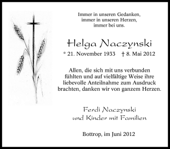 Traueranzeige von Helga Naczynski von Tageszeitung