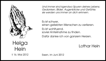 Traueranzeige von Helga Hein von Tageszeitung