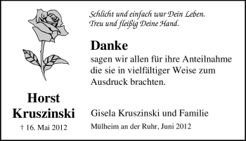Traueranzeige von Horst Kruszinski von Tageszeitung