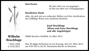 Traueranzeige von Wilhelm Bruchhage von Tageszeitung