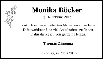 Traueranzeige von Monika Böcker von Tageszeitung