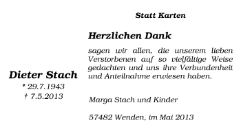 Traueranzeige von Dieter Stach von Tageszeitung