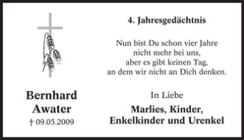 Traueranzeige von Bernhard Awater von Tageszeitung