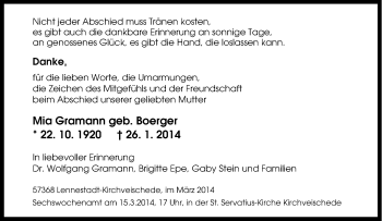 Traueranzeige von Mia Gramann von Tageszeitung