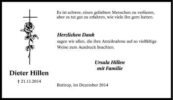 Traueranzeige von Dieter Hillen von Tageszeitung