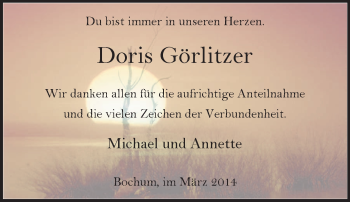 Traueranzeige von Doris  Görlitzer  von Tageszeitung