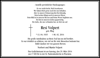 Traueranzeige von Resi Volpert von Tageszeitung