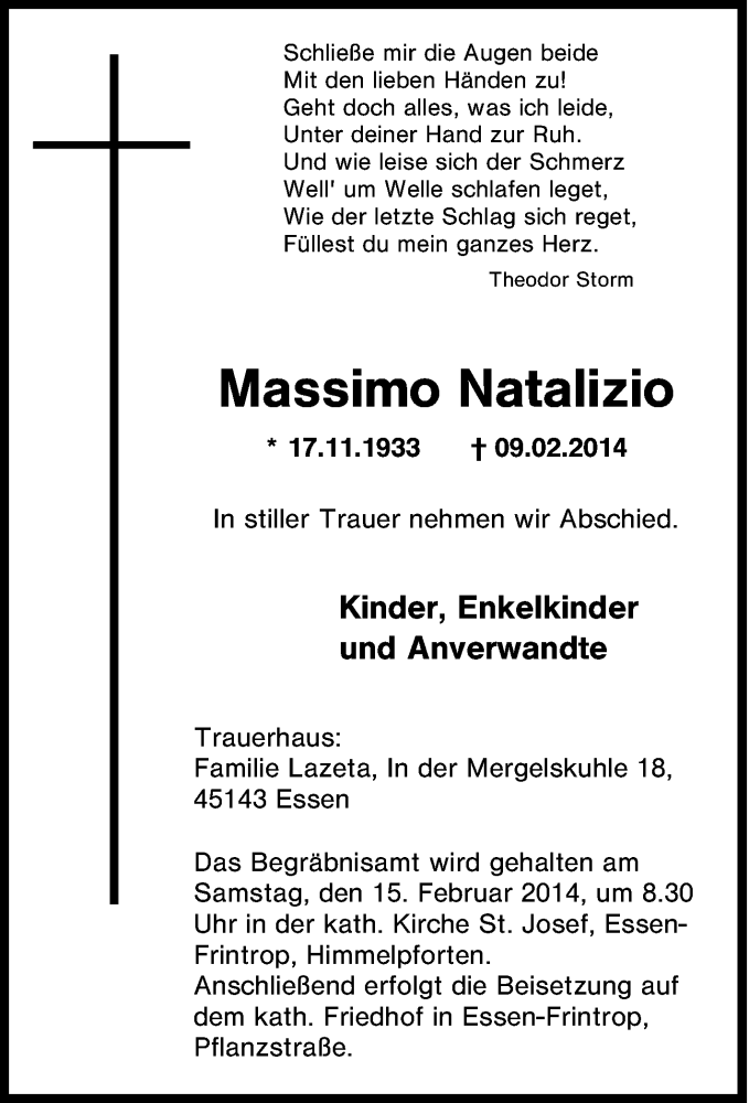  Traueranzeige für Massimo Natalizio vom 12.02.2014 aus Tageszeitung