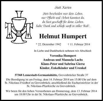Traueranzeige von Helmut Humpert von Tageszeitung