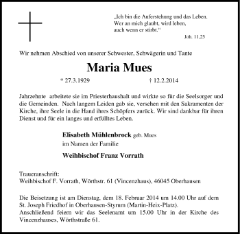 Traueranzeige von Maria Mues von Tageszeitung