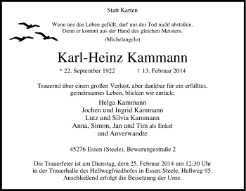 Traueranzeige von Karl-Heinz Kammann von Tageszeitung