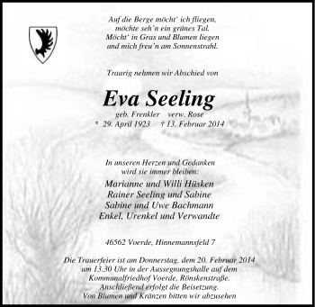 Traueranzeige von Eva Seeling von Tageszeitung