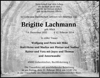 Traueranzeige von Brigitte Lachmann von Tageszeitung