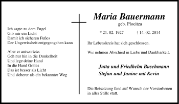 Traueranzeige von Maria Bauermann von Tageszeitung