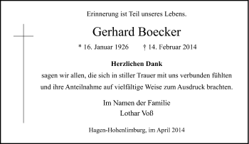 Traueranzeige von Gerhard Boecker von Tageszeitung