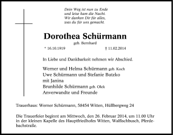 Traueranzeige von Dorothea Schürmann von Tageszeitung