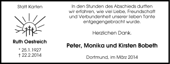 Traueranzeige von Ruth Oestreich von Tageszeitung