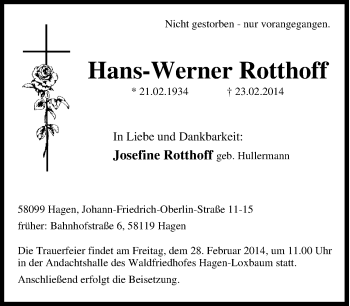 Traueranzeige von Hans-Werner Rotthoff von Tageszeitung