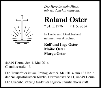 Traueranzeige von Roland Oster von Tageszeitung