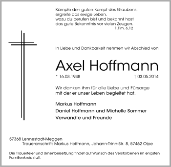 Traueranzeige von Axel Hoffmann von Tageszeitung