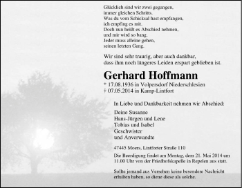 Traueranzeige von Gerhard Hoffmann von Tageszeitung