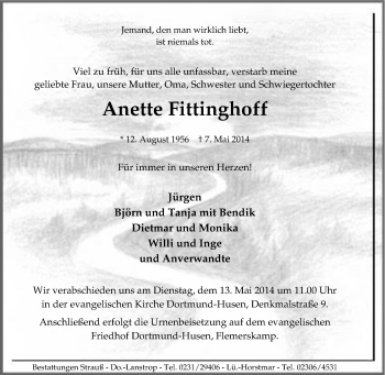 Traueranzeige von Anette Fittinghoff von Tageszeitung