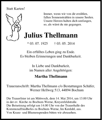 Traueranzeige von Julius Thellmann von Tageszeitung