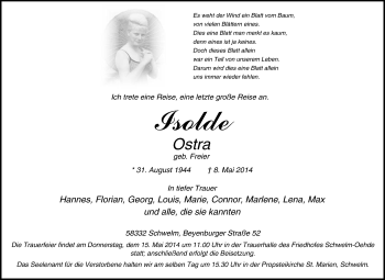 Traueranzeige von Isolde Ostra von Tageszeitung