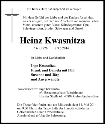 Traueranzeige von Heinz Kwasnitza von Tageszeitung