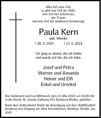 Traueranzeige von Paula Kern von Tageszeitung
