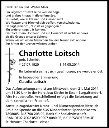 Traueranzeige von Charlotte Loitsch von Tageszeitung