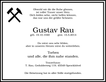 Traueranzeige von Gustav Rau von Tageszeitung