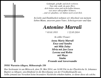 Traueranzeige von Antonino Marrali von Tageszeitung
