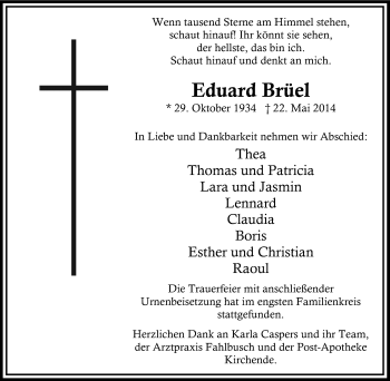Traueranzeige von Eduard Brüel von Tageszeitung