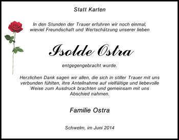 Traueranzeige von Isolde Ostra von Tageszeitung