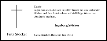 Traueranzeige von Fritz Stöcker von Tageszeitung