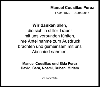 Traueranzeige von Manuel Cousillas Perez von Tageszeitung