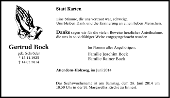 Traueranzeige von Gertrud Bock von Tageszeitung