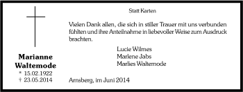 Traueranzeige von Marianne Waltemode von Tageszeitung