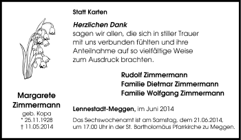 Traueranzeige von Margarete Zimmermann von Tageszeitung