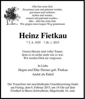 Traueranzeige von Heinz Fietkau von Tageszeitung