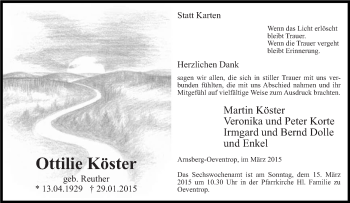 Traueranzeige von Ottilie Köster von Tageszeitung