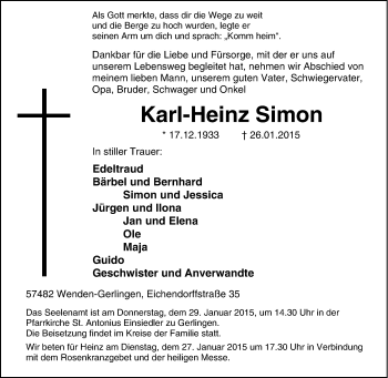 Traueranzeige von Karl-Heinz Simon von Tageszeitung
