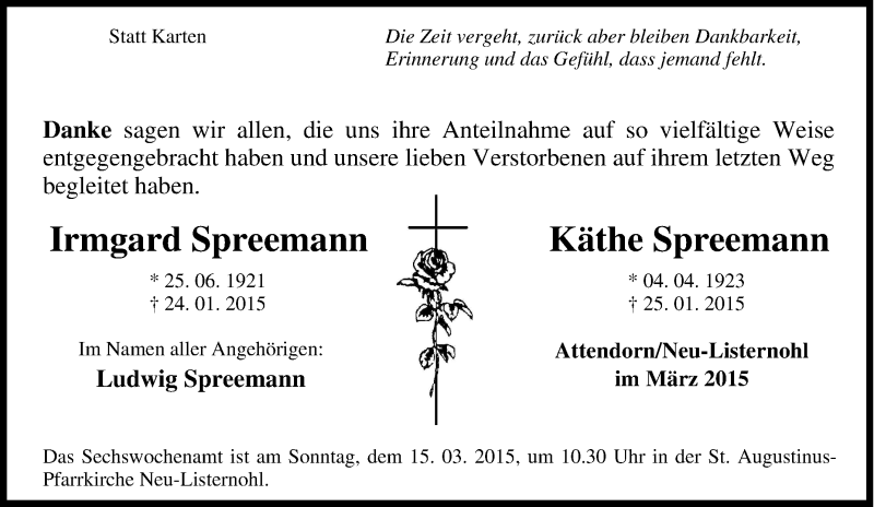  Traueranzeige für Ludwig Spreemann vom 27.01.2015 aus Tageszeitung
