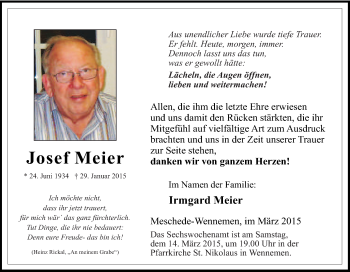 Traueranzeige von Josef Meier von Tageszeitung